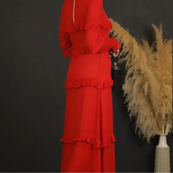 Red Ruffle Midi Dress - Picture 2 of 3